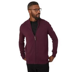Maine Mens  Cotton Full Zip Sweater / Burgundy